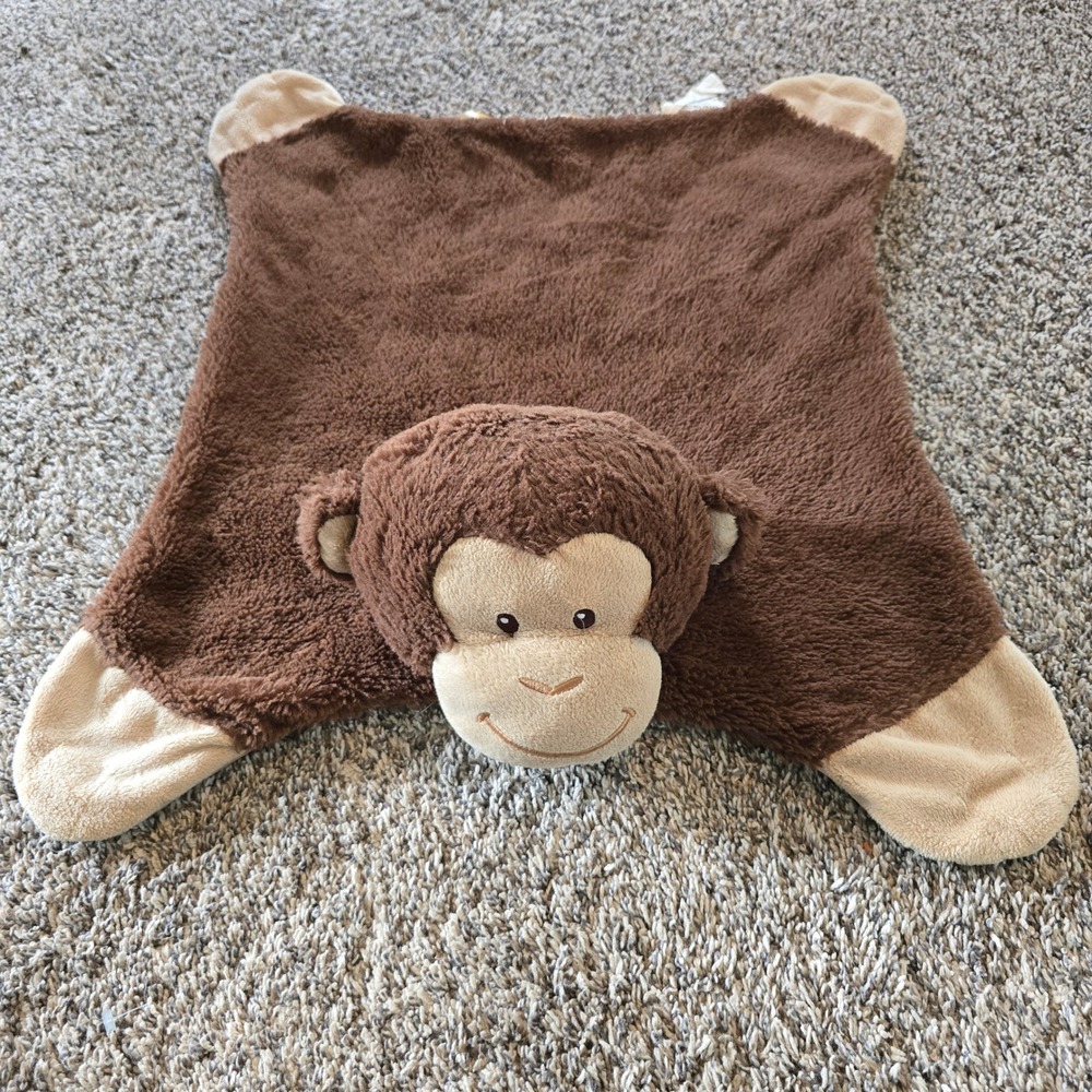 Baby Boom Monkey Security Blanket Unisex OS 2013 Brown Satin Back‎ Plush Lovey